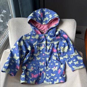 Hatley Kids Butterfly Print Hooded Rain Jacket —size 3T